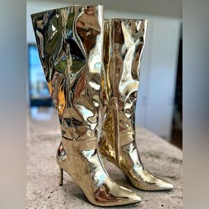 Madden Girl Shiny Metallic Gold Heeled Boots